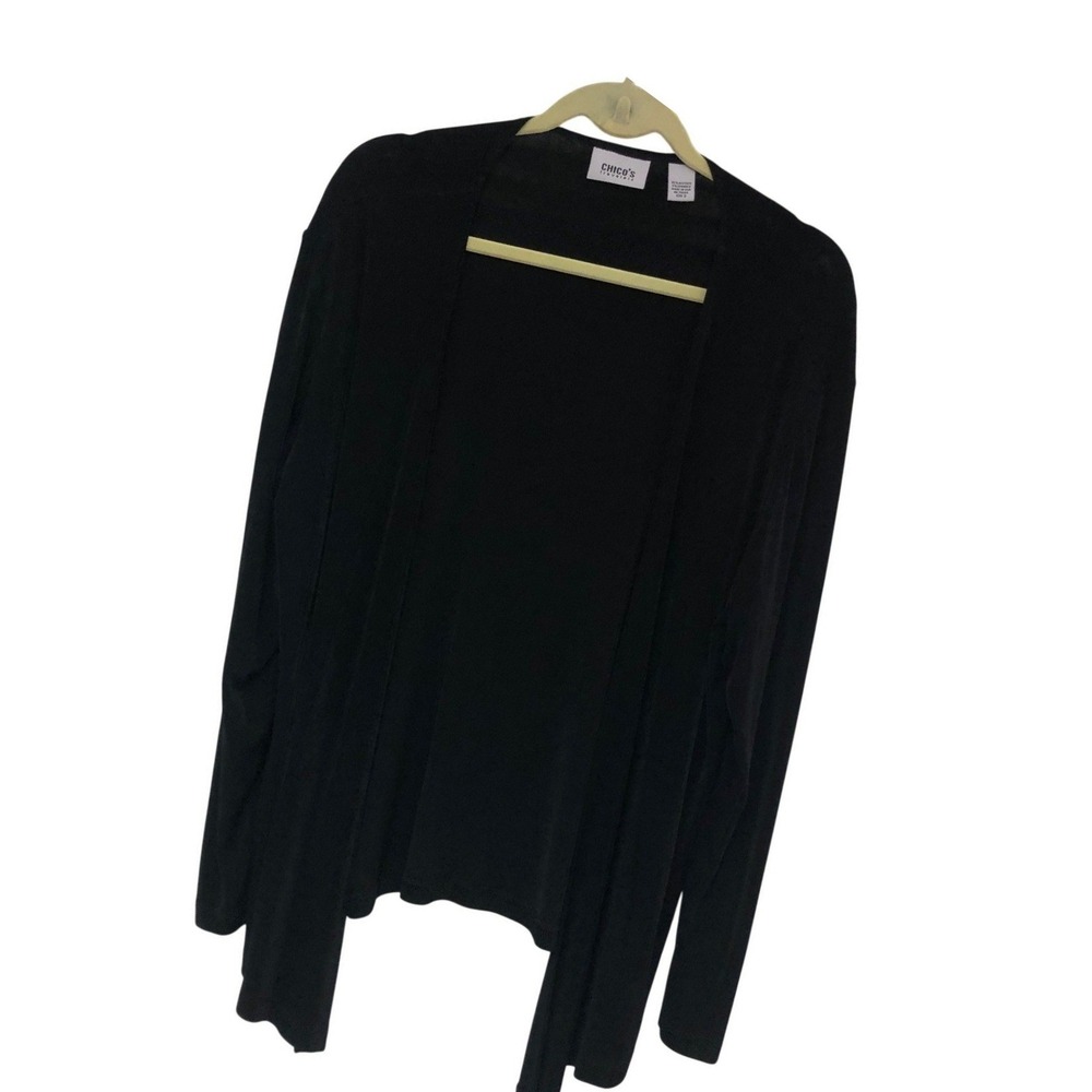 Vintage Chicos Travelers Jacket Womens 3 XL Black Open Frnt Slinky Knit Cardigan